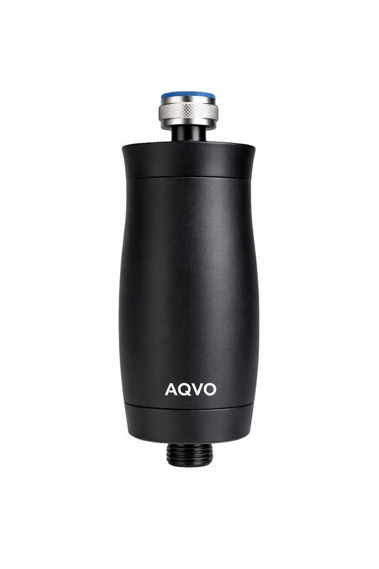 AQVO 15-stage shower filter — removes chlorine, heavy metals and impurities for healthier skin and hair